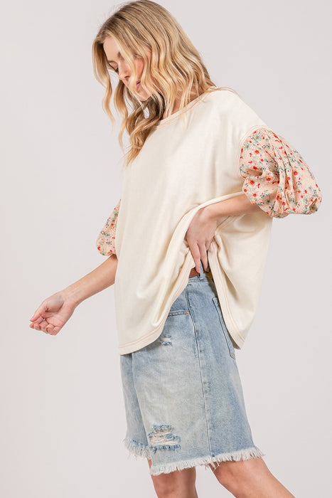 Women's Fashion Tops 2024 Round Neck Bubble Sleeve Oversize Top
