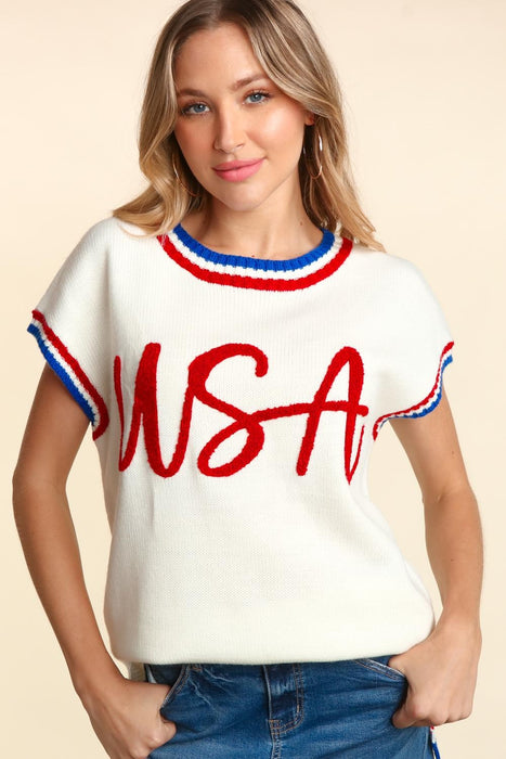 Women's Fashion Tops 2024 Letter Embroidery Slit Knit Top