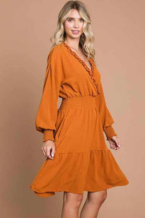 Culture Code Frill Smocked Lantern Sleeve Mini Dress