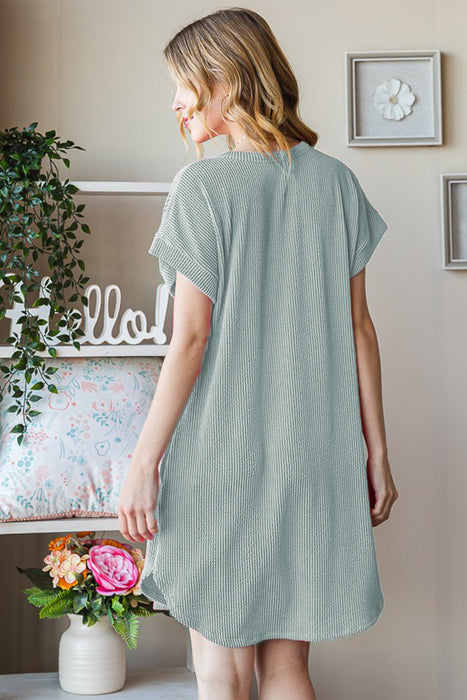 Women's Fashion Tops 2024 Ribbed Round Neck Short Sleeve Tee Dress