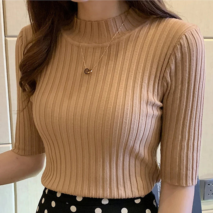Tops Women Short Sleeve Knit Blouse Women Knitted Pullovers