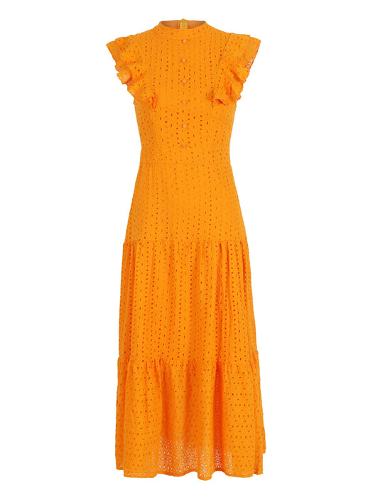 Bohemian Hollow Out Women Dress O Neck Flying Sleeve Button Long Dress Summer Chic Casual Beach Women Clothing
