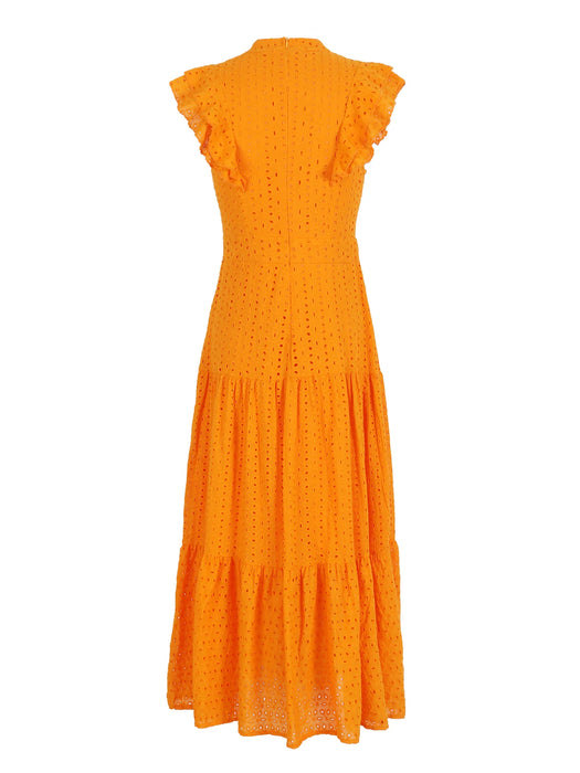 Bohemian Hollow Out Women Dress O Neck Flying Sleeve Button Long Dress Summer Chic Casual Beach Women Clothing