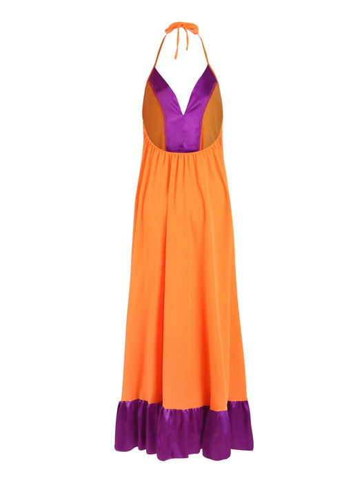Boho New Elegant Women Maxi Dress Halter Sleeveless Backless Casual Loose Summer Beach Holiday Tie Up Dress