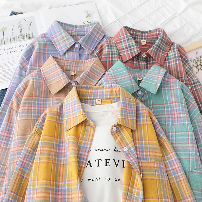 Casual Women's Plaid Shirt Fall New Ladies Loose Blouse and Tops Female Long Sleeve Blouses Clothes