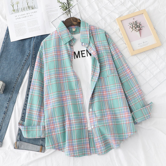 Casual Women's Plaid Shirt Fall New Ladies Loose Blouse and Tops Female Long Sleeve Blouses Clothes