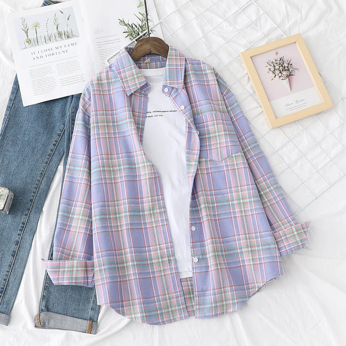 Casual Women's Plaid Shirt Fall New Ladies Loose Blouse and Tops Female Long Sleeve Blouses Clothes