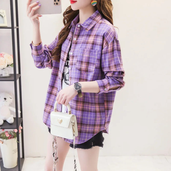 Casual Women's Plaid Shirt Fall New Ladies Loose Blouse and Tops Female Long Sleeve Blouses Clothes