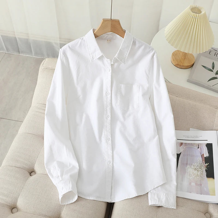 Casual Cotton Women's Oxford Shirt Fall Quality Woman Blouse and Tops Lady White Blue Striped Shirts Clothes