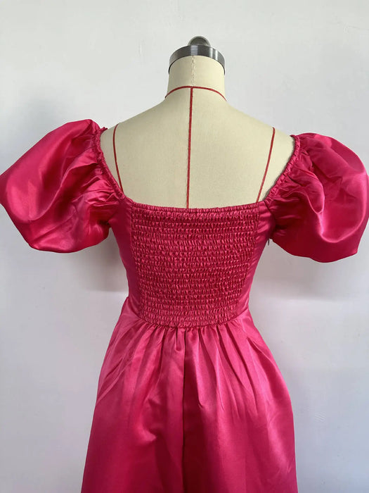 Classy Dresses for Women Sweetheart Neck Puff Sleeves Backless Pleated Midi Dress Summer Elegant Formal Party Wear