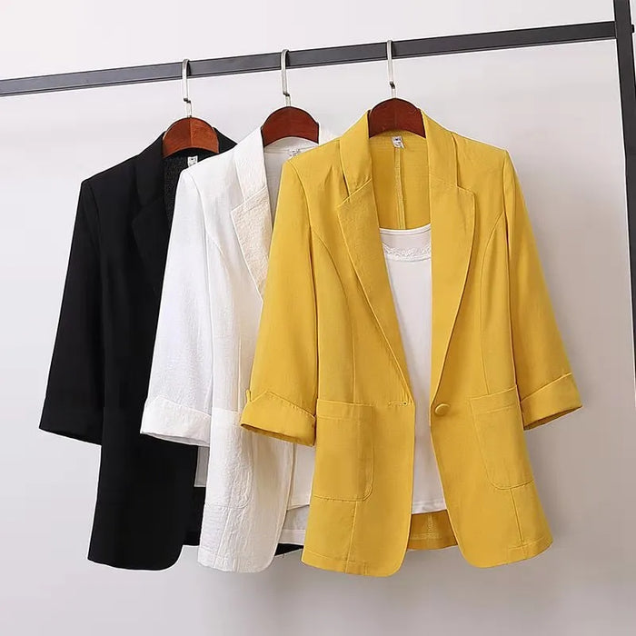 Fashion Women's Jacket Solid Color Yellow Black Cotton Fabric Loose Oversize Coat Spring Summer Jackets Women's Suit