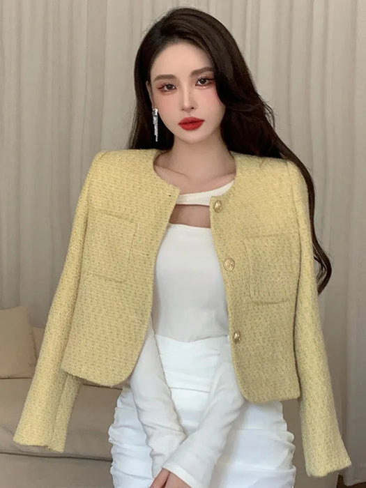 Coat Women Fall Winter Fashion Slim Jacket Female Woolen Short Outerwear Office Lady Top