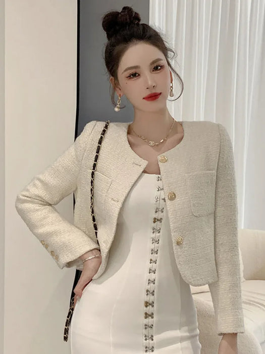 Coat Women Fall Winter Fashion Slim Jacket Female Woolen Short Outerwear Office Lady Top