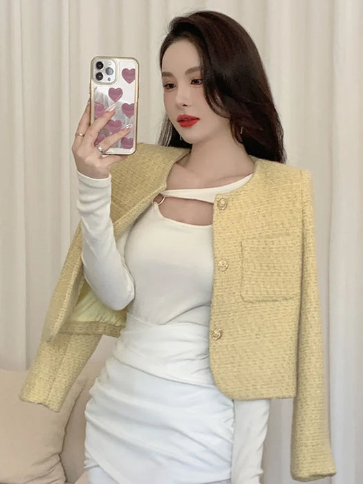 Coat Women Fall Winter Fashion Slim Jacket Female Woolen Short Outerwear Office Lady Top