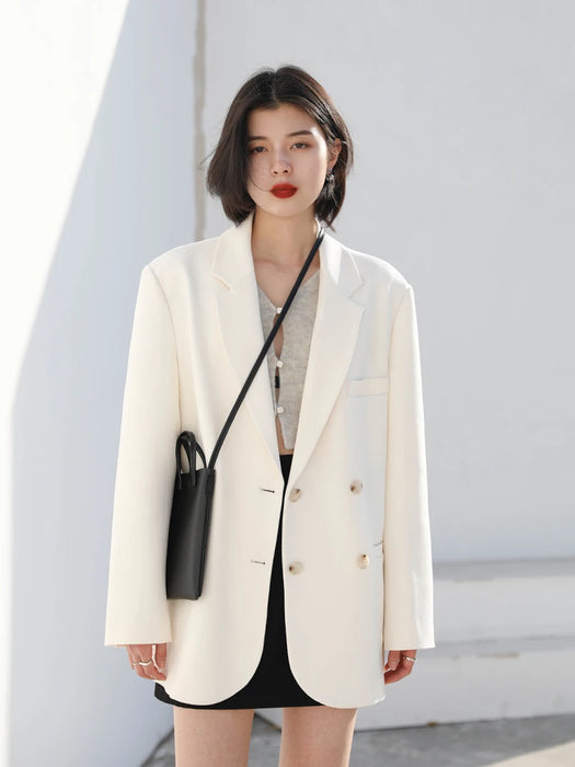 Fashion Women's Blazer Office Lady Long Sleeve Double-breasted Mid-length Coat Ladies Outerwear Stylish