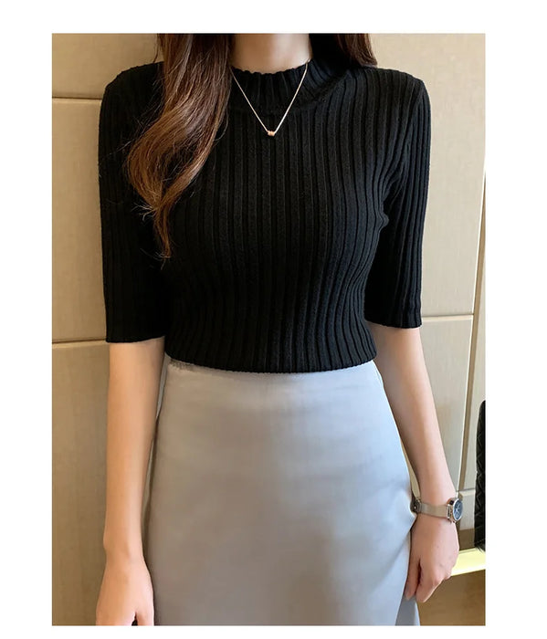 Tops Women Short Sleeve Knit Blouse Women Knitted Pullovers