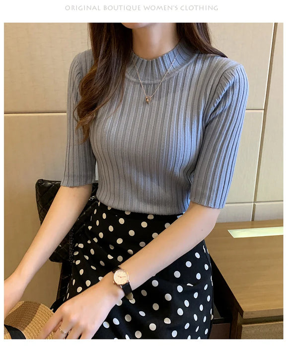 Tops Women Short Sleeve Knit Blouse Women Knitted Pullovers