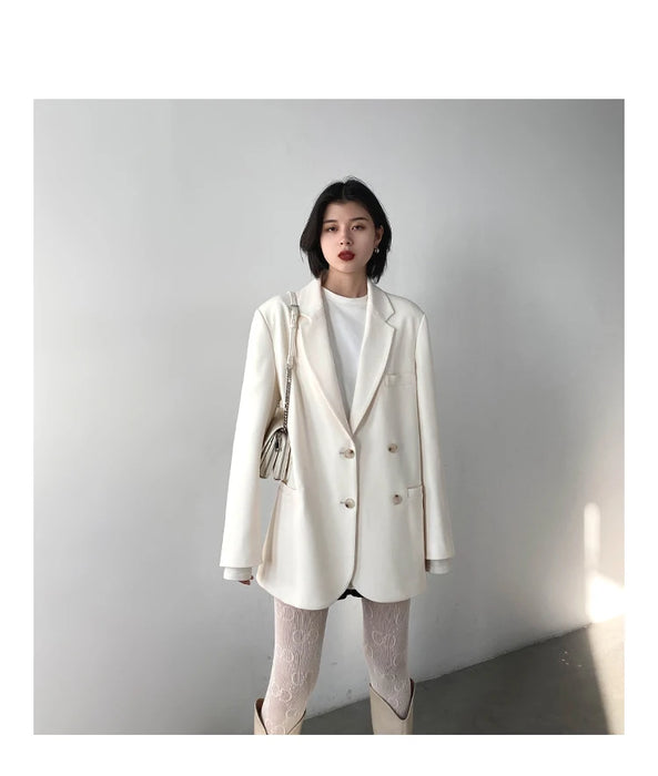 Fashion Women's Blazer Office Lady Long Sleeve Double-breasted Mid-length Coat Ladies Outerwear Stylish