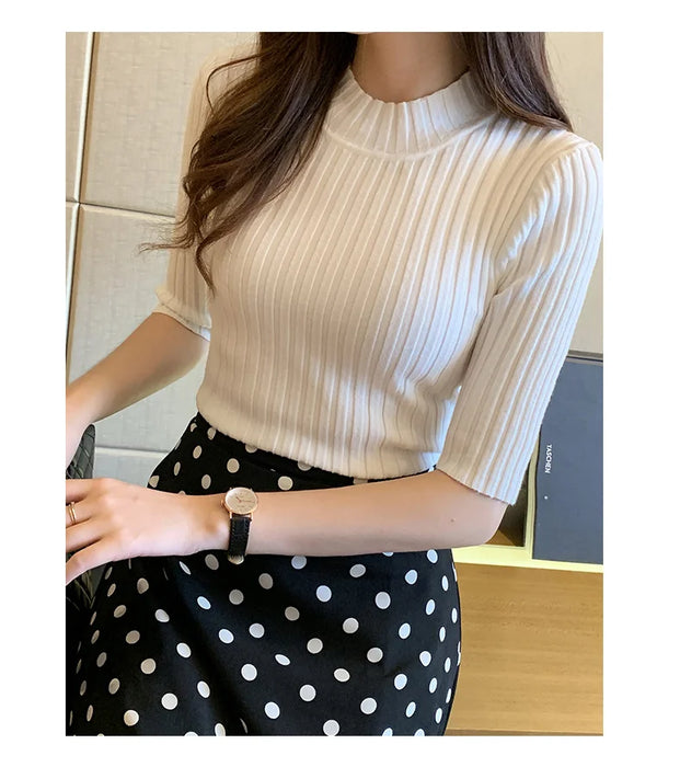 Tops Women Short Sleeve Knit Blouse Women Knitted Pullovers
