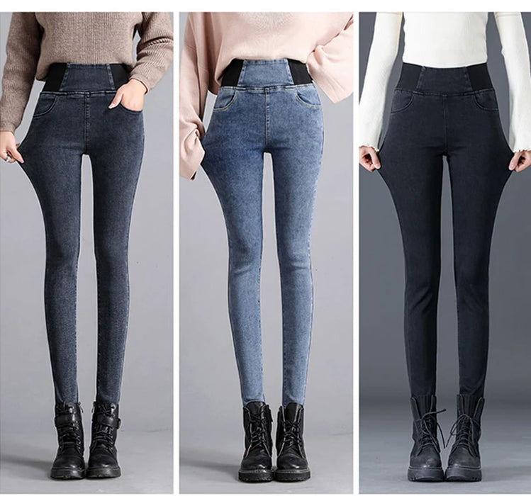 Oversize 26-38 Black Skinny Pencil Jeans Women High Waist Slim Denim Pants Stretch Leggings Casual