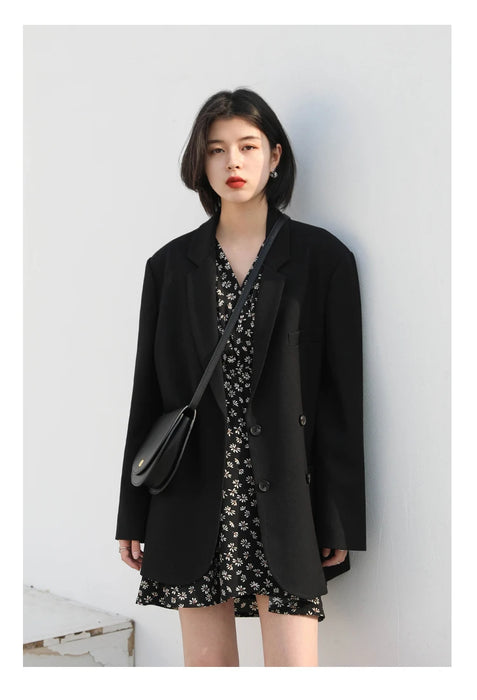 Fashion Women's Blazer Office Lady Long Sleeve Double-breasted Mid-length Coat Ladies Outerwear Stylish