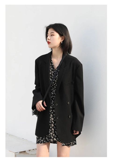 Fashion Women's Blazer Office Lady Long Sleeve Double-breasted Mid-length Coat Ladies Outerwear Stylish