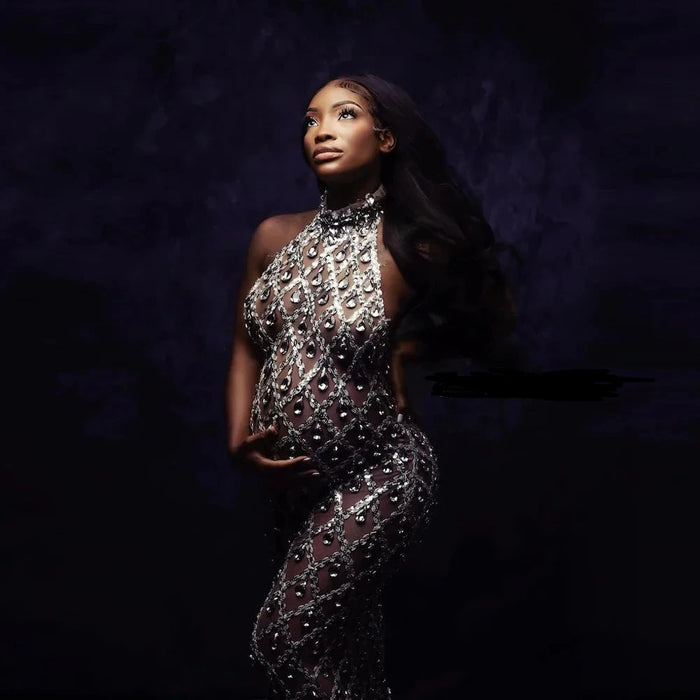 Maternity Photography Shiny Rhinestone Dress Stretchy Crystals Maternity Photo Shoot Outfit Pregnancy Photography