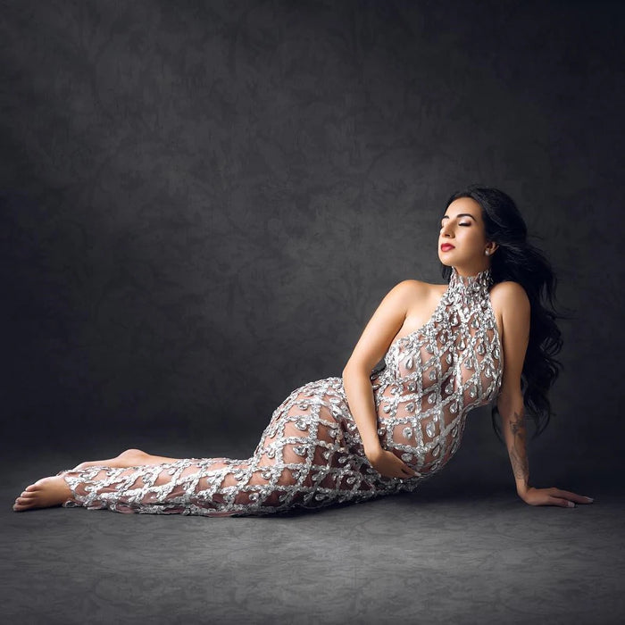 Maternity Photography Shiny Rhinestone Dress Stretchy Crystals Maternity Photo Shoot Outfit Pregnancy Photography