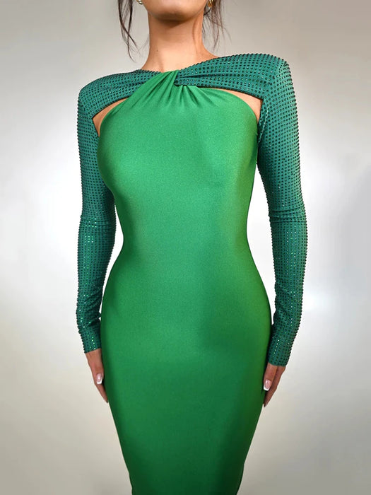 Holiday Party Hollow Out Sparkle Long Sleeve Maxi Dress For Women Glitter Vestidos Robe New Bodycon Shiny Night Club Party Long Dress