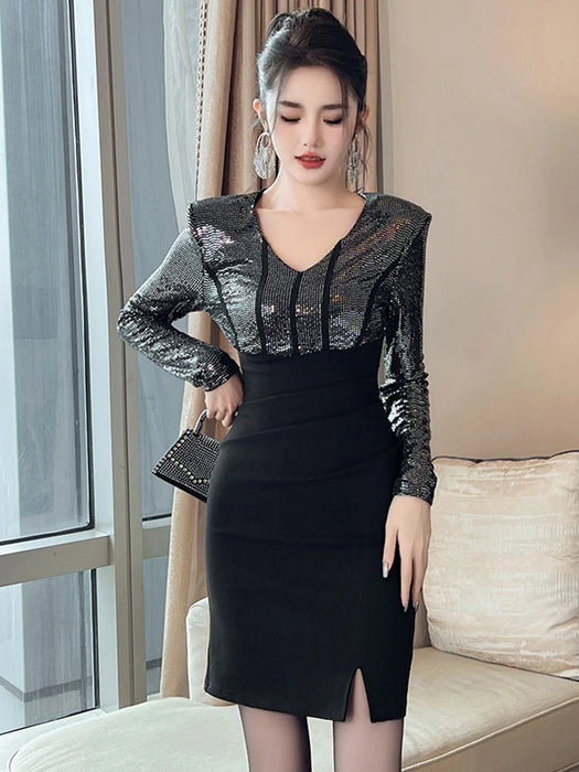 Christmas Party Ladies Luxury Glitter Shiny Sequin Sexy Evening Short Dresses Women Clothes Elegant Vintage Bodycon Mini Prom Dress