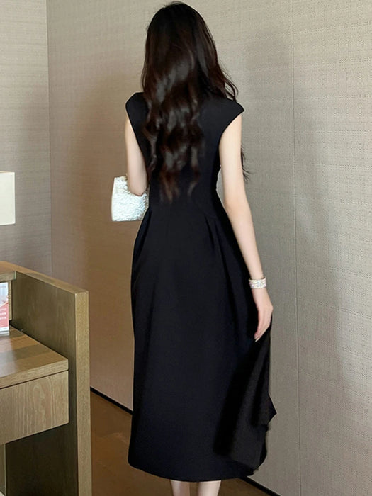 Holiday Party Elegant Women Evening Long Dress Lady Black Formal Chic V-Neck Slim Midi Party Gown