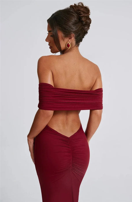 Strapless Backless Sexy Maxi Dress For Women Black Solid Off-shoulder Sleeveless Bodycon Club Party Long Dress Elegant