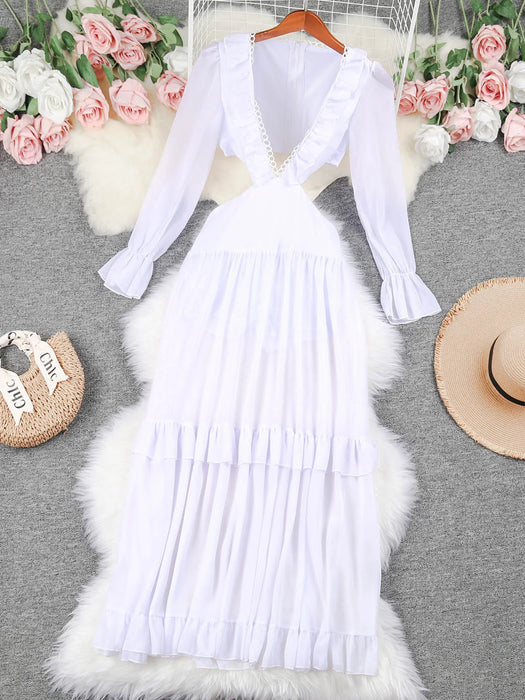 Solid Beach Dresses Women Deep V Neck Dress Beach Cover ups Women Summer Beachwear Sexy Long Dress