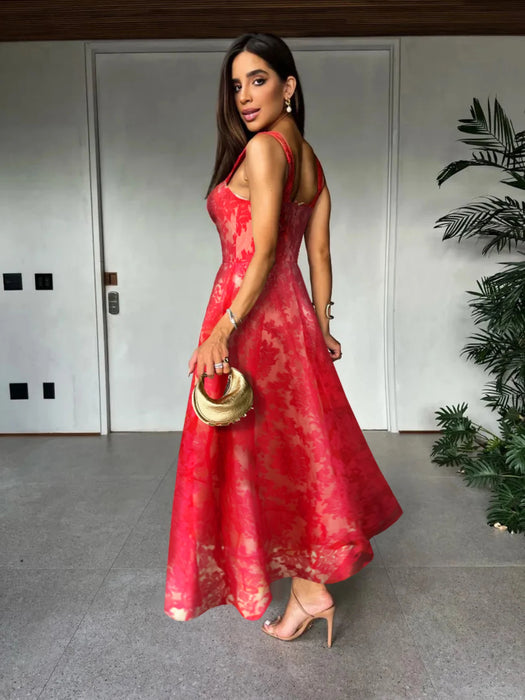 Sexy Lace Jacquard See Through Women Dress Sleeveless Tie Up Backless Lace Long Dress Summer Party Ladies Dress