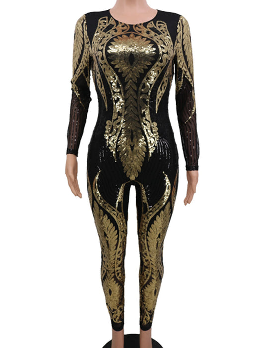 Long sleeve Sequin bodycon jumpsuit women bodysuit party nightclub outfits womens jumpsuits overall