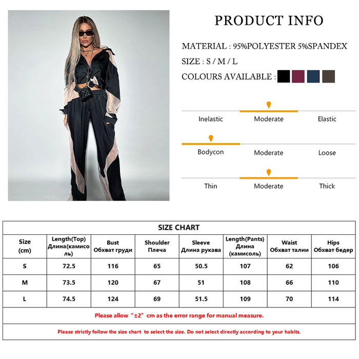 Elegant Women'S Sets Fashion Loose Spliced High Waist Pants Set Casual Long Sleeve Shirts 2 Piece Sets Women