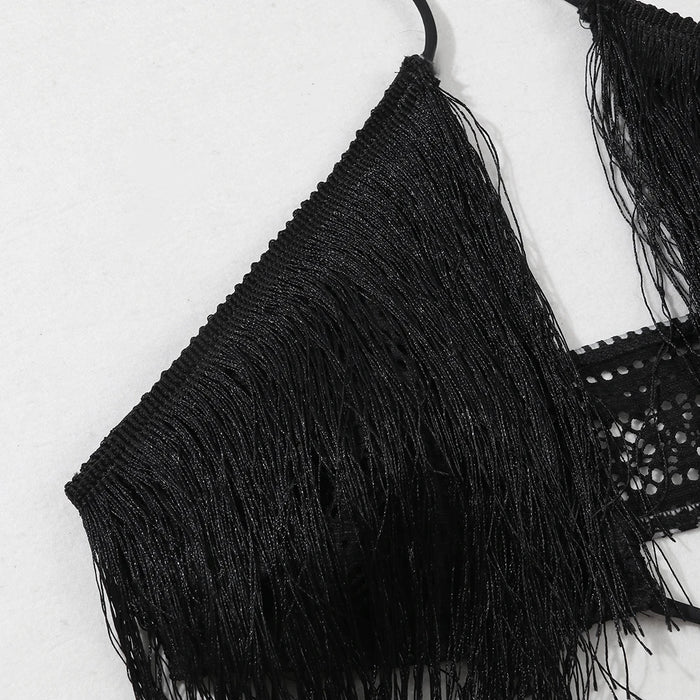 Sexy Tassel Two Piece Skirt Women Halter Lace Bra Tassel Mini Skirt Suit Beach Vacation Casual Female Bathing Suit Summer