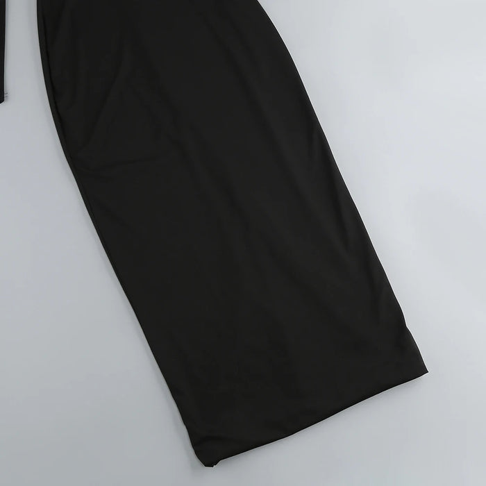 Women's New Sexy Black Decorative Flower Dress Fashion Slim Fit Open Back Bottom Split