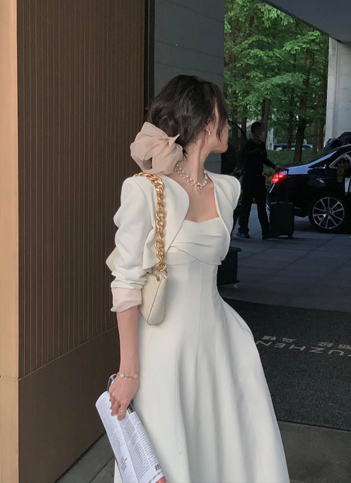 Two Piece Fall Solid Color Dress Woman Ladies Elegant Dress Women White Party Wedding