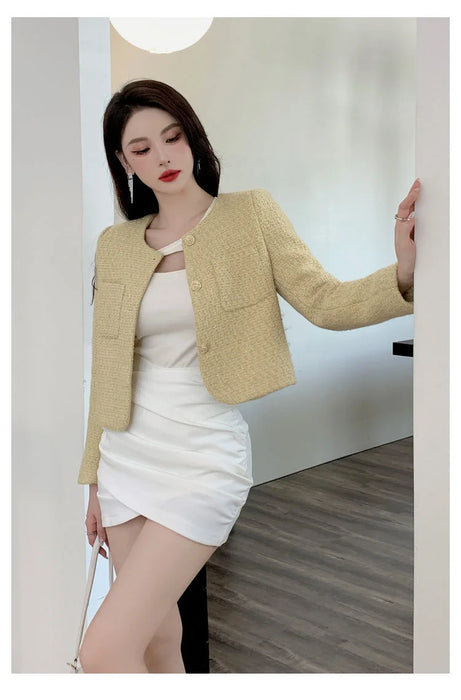 Coat Women Fall Winter Fashion Slim Jacket Female Woolen Short Outerwear Office Lady Top