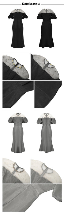 Christmas Party Fashion Elegant Luxury Formal Mermaid Dress Women Clothes Sheer Sexy Off-Shoulder Midi Party Birthday Holiday
