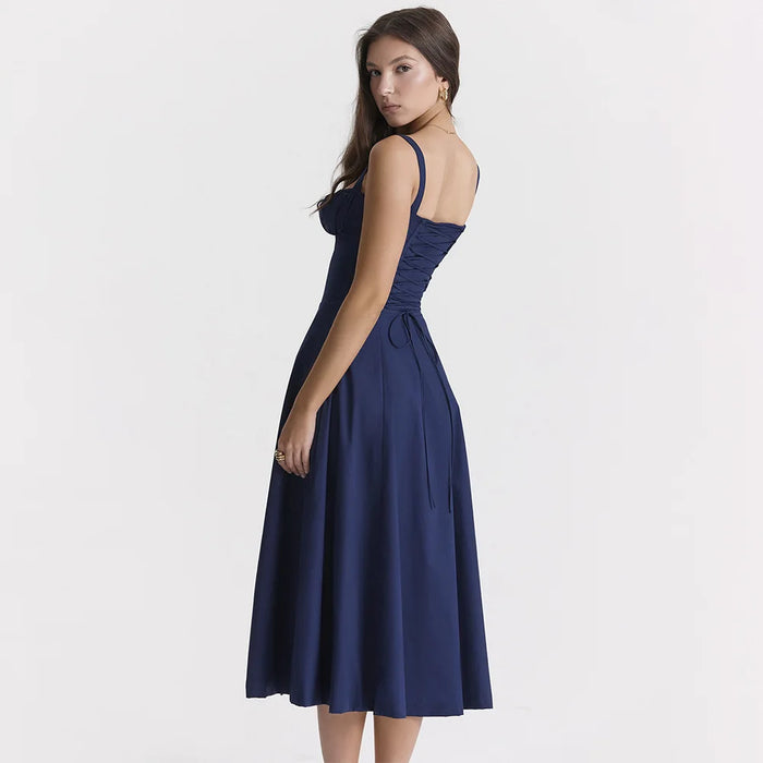 Elegant A Line Midi Dress Sexy Spaghetti Strap Lace Up Red Holiday Party Dresses Summer Dresses Women