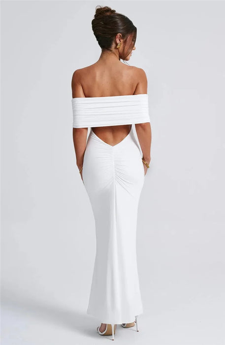 Strapless Backless Sexy Maxi Dress For Women Black Solid Off-shoulder Sleeveless Bodycon Club Party Long Dress Elegant