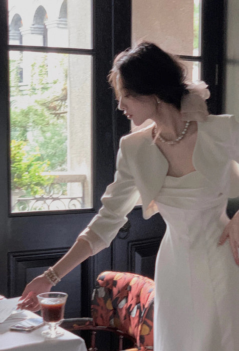 Two Piece Fall Solid Color Dress Woman Ladies Elegant Dress Women White Party Wedding