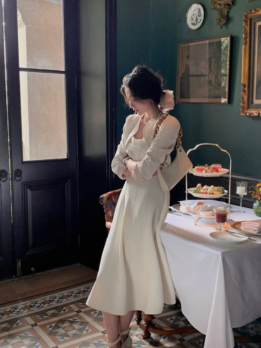 Two Piece Fall Solid Color Dress Woman Ladies Elegant Dress Women White Party Wedding