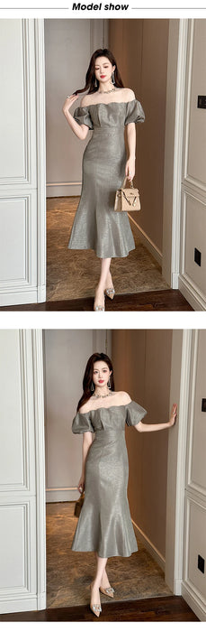 Christmas Party Fashion Elegant Luxury Formal Mermaid Dress Women Clothes Sheer Sexy Off-Shoulder Midi Party Birthday Holiday