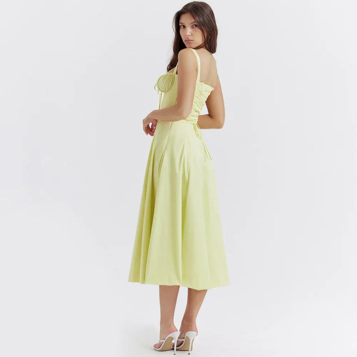 Women's Summer Floral Print Dresses Sweet Elegant Midi Holiday Dress Casual Slit Blue Lace Up Dresses