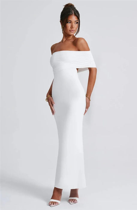 Strapless Backless Sexy Maxi Dress For Women Black Solid Off-shoulder Sleeveless Bodycon Club Party Long Dress Elegant
