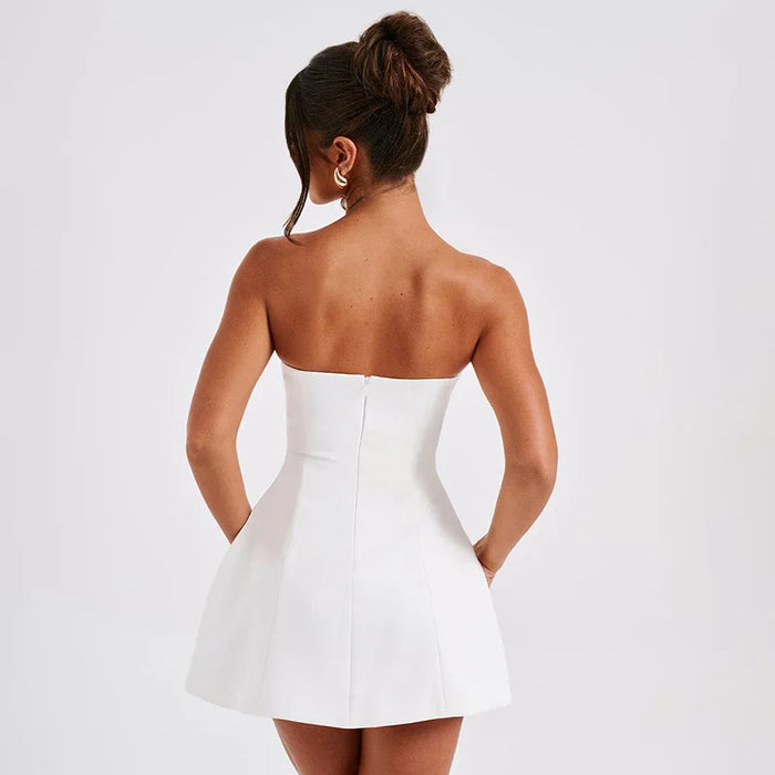 Sleeveless Sexy Strapless Mini Dress Solid Patchwork High Waist Summer Fashion Female Bodycon Vacation Dress