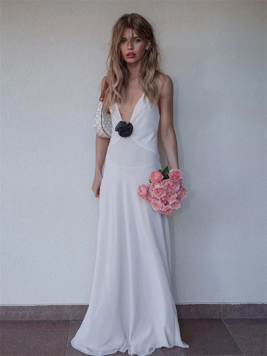 Flower Deep V-Neck Maxi Dress For Women Sheer Sleeveless Slip Long Evening Dresses Party Clubwear Sexy Backless Elegant